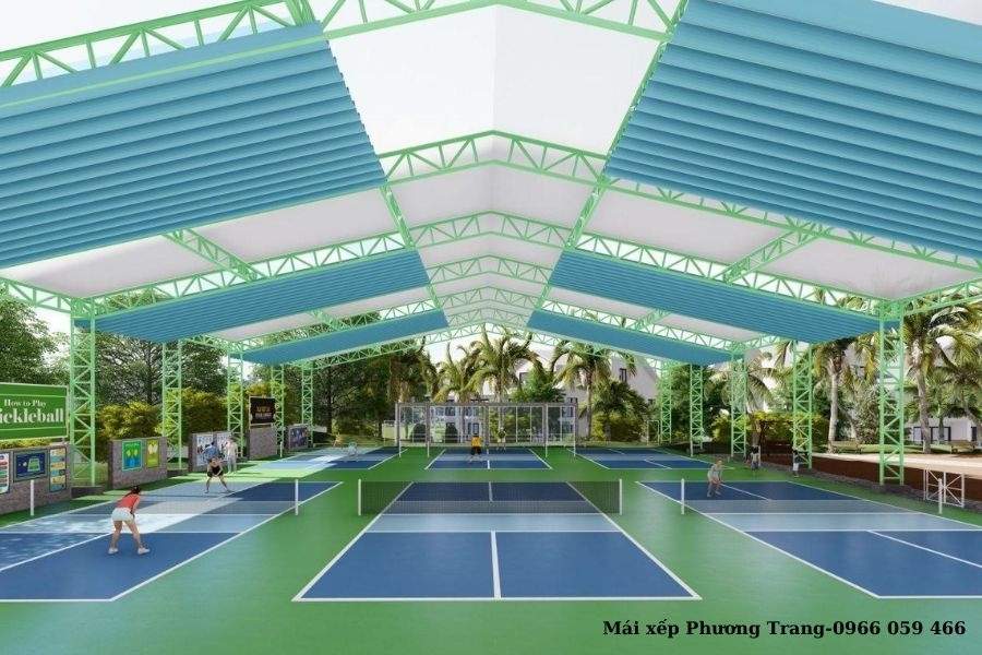 Mái che bạt xếp cho sân thể thao pickleball