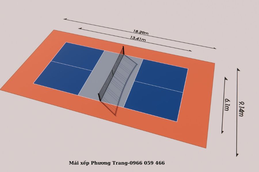 Kích thước làm mái che sân pickleball tiêu chuẩn